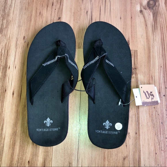 NEW VINTAGE STONE Sandal Flip Flops Black Large 10/11 Men’s - Picture 6 of 16